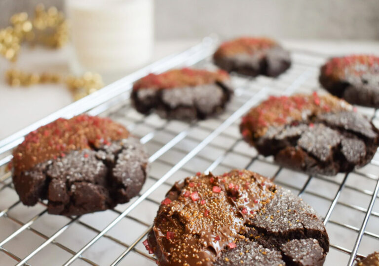 Chocolate molasses cookie with red sprinkles