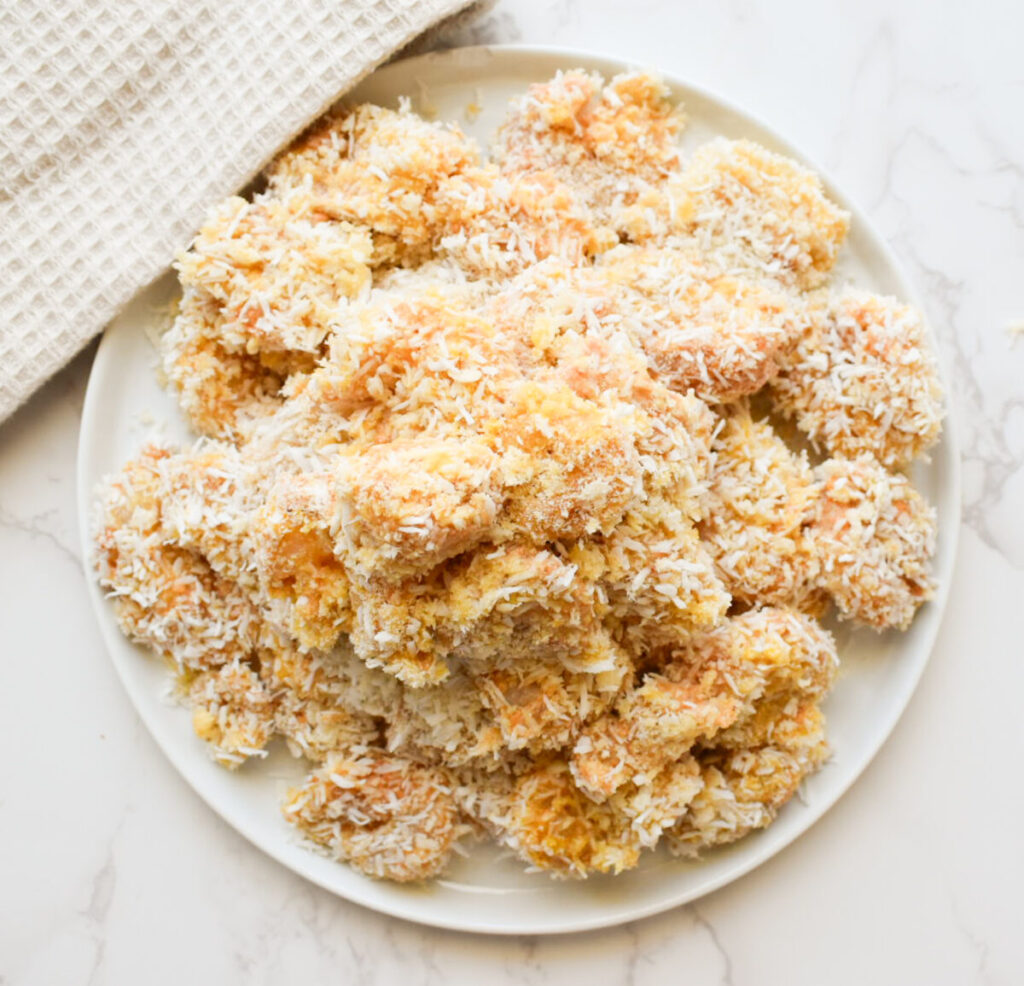 coconut shrimp prepped and ready for the air fryer