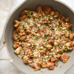 skillet cooked chicken thighs with peanut sauce