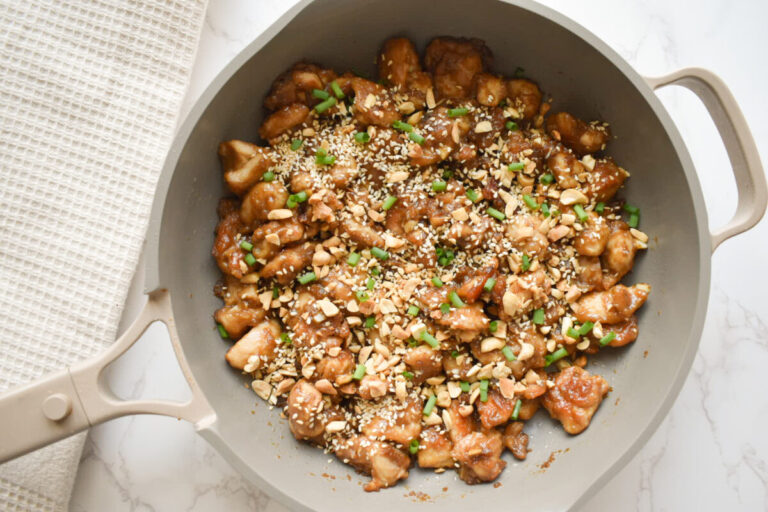 skillet cooked chicken thighs with peanut sauce