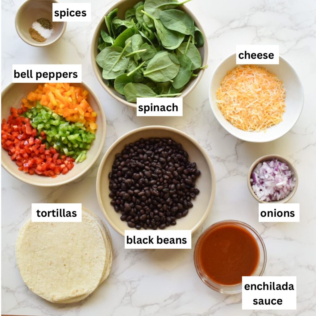 ingredients in black bean enchilada recipe, vegetarian