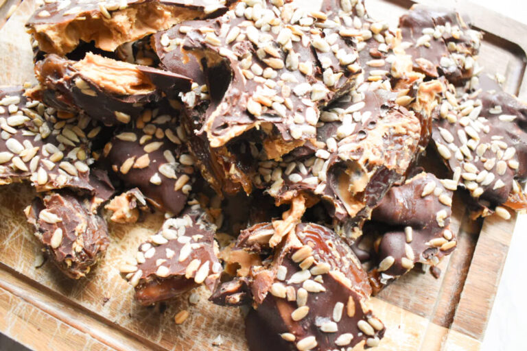 peanut butter dates with chocolate and sunflower seeds