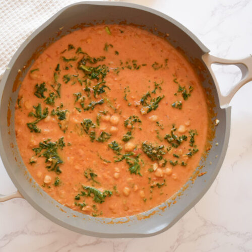 vegan chickpea curry ready to be served over rice