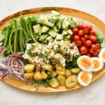 veggies platter with tuna and cottage cheese salad