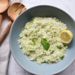 green goddess salad with celery, cabbage, and mint