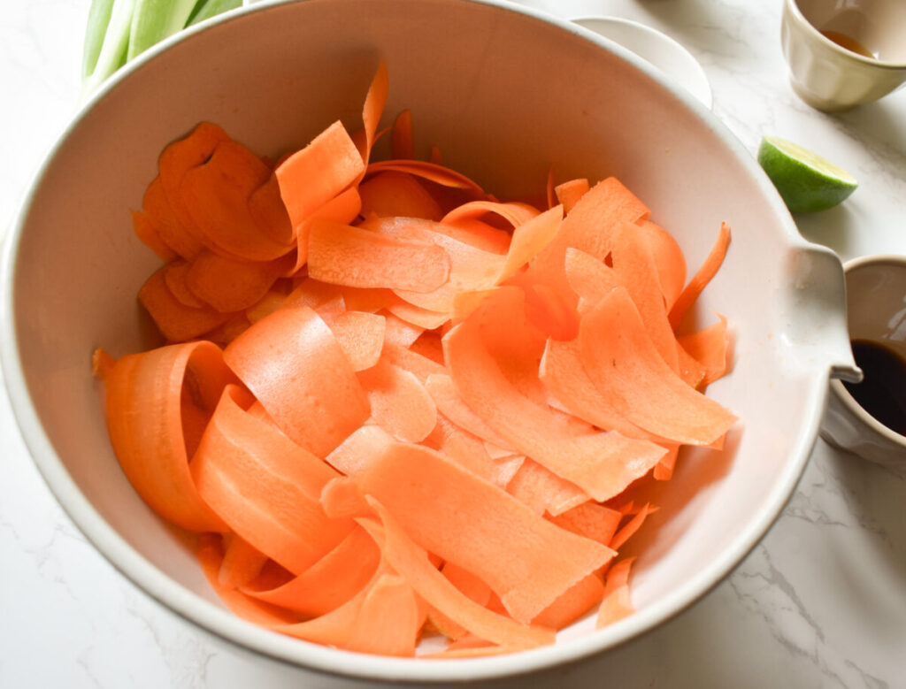 shaved carrots for raw carrot ribbon salad
