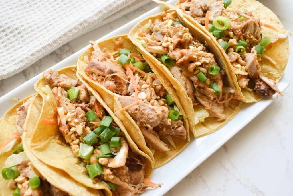 peanut chicken tacos with thai slaw