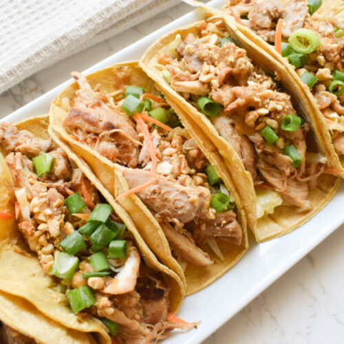 peanut chicken tacos with thai slaw