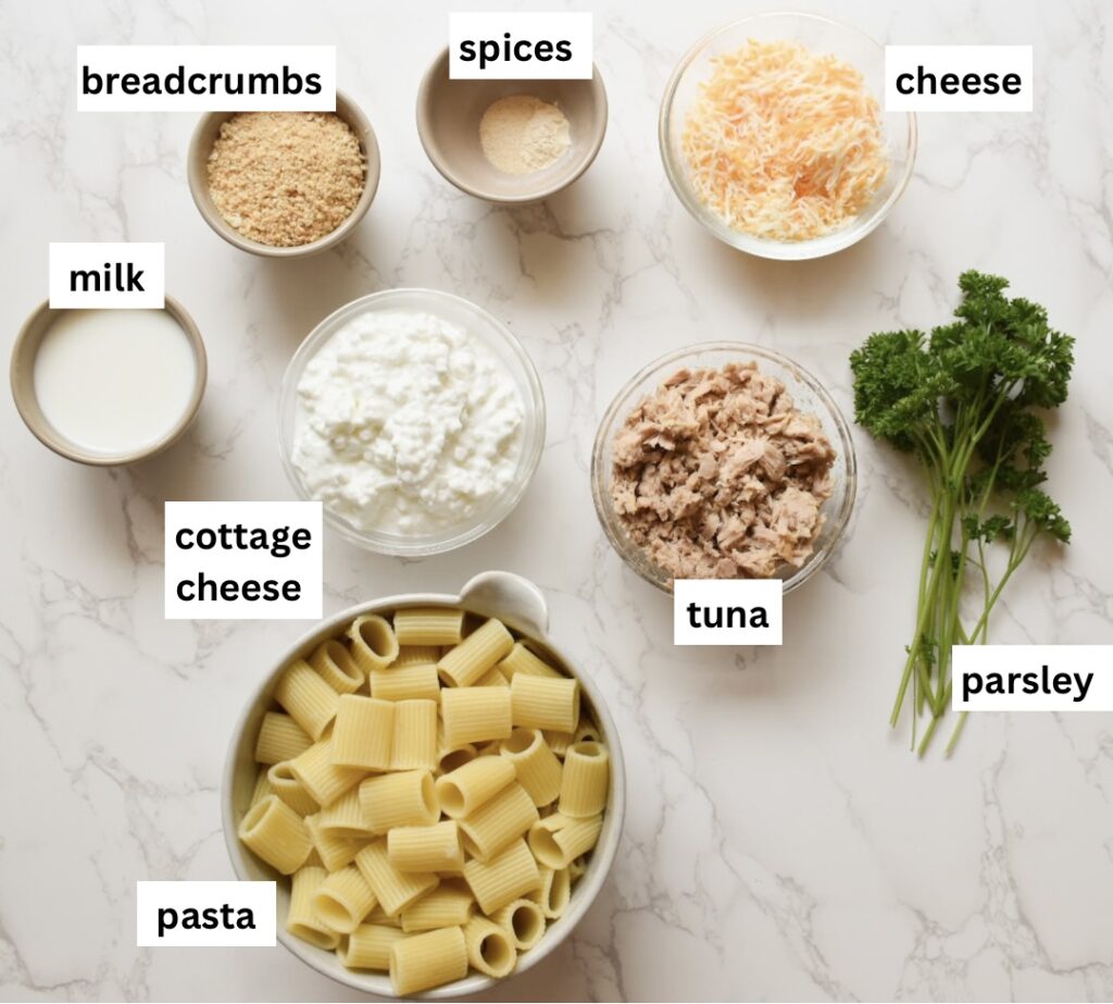 ingredients in tuna pasta bake