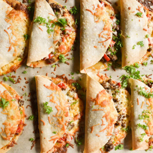 baked tacos with ground beef and flour tortillas