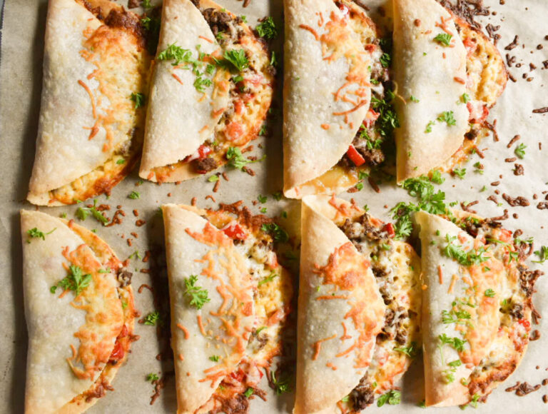 baked tacos with ground beef and flour tortillas