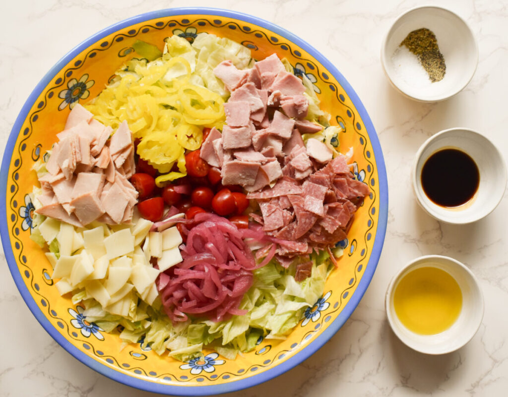 sub in a tub salad ready to be tossed and combined