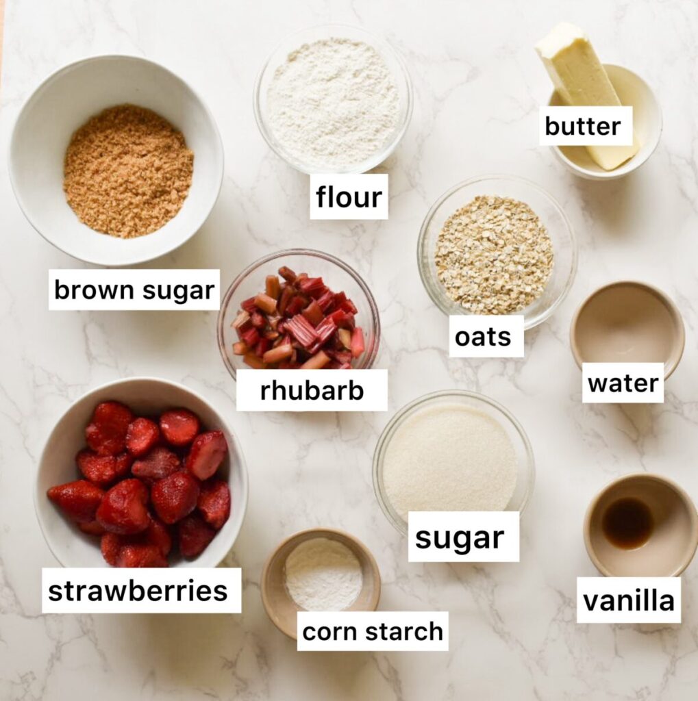 ingredients in strawberry rhubarb crisp 