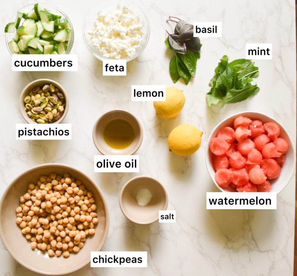 ingredients in fresh watermelon feta salad