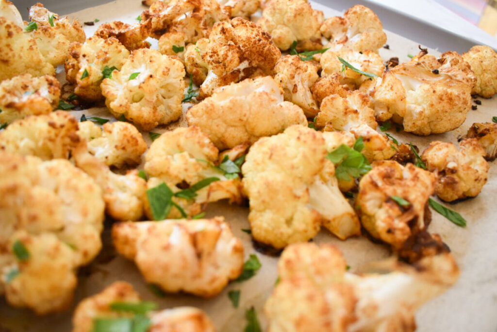 roasted cauliflower topped with fresh parsley