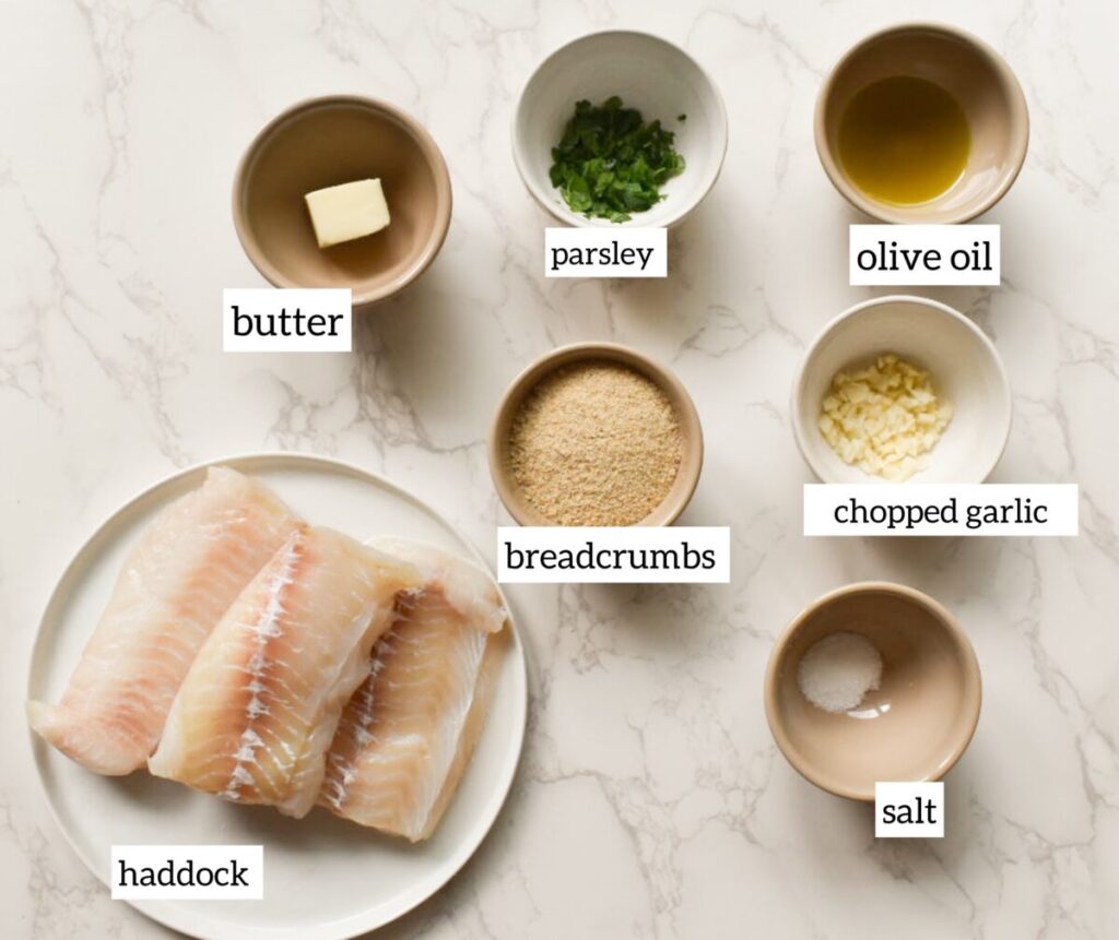 ingredients in air fryer haddock with garlic herb crust