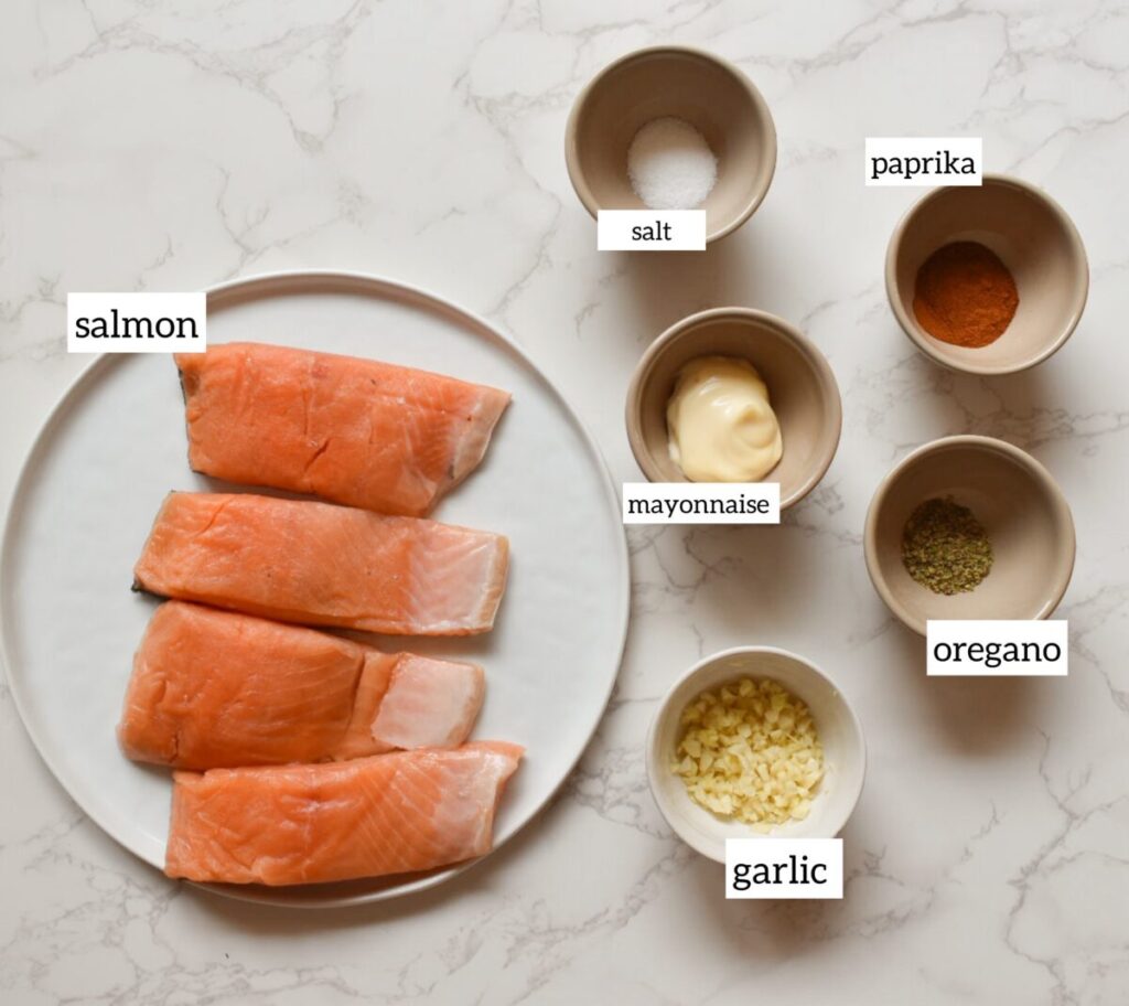 ingredients in garlic lime mayo baked salmon