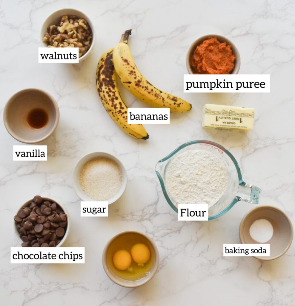 ingredients for pumpkin banana bread