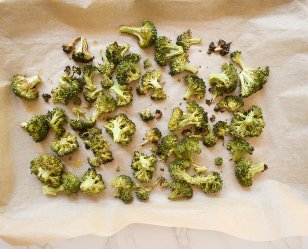 roasted broccoli on a sheet pan