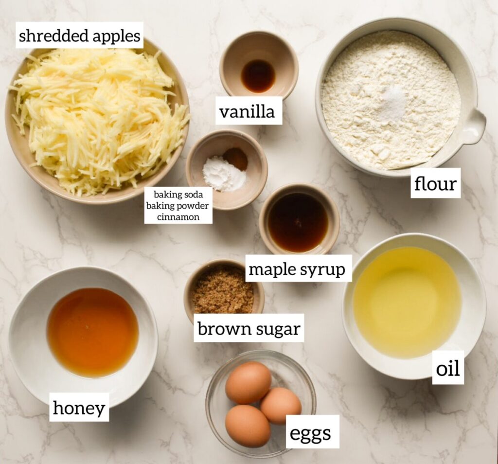 ingredients in Apple Honey Cake Recipe with Maple Syrup