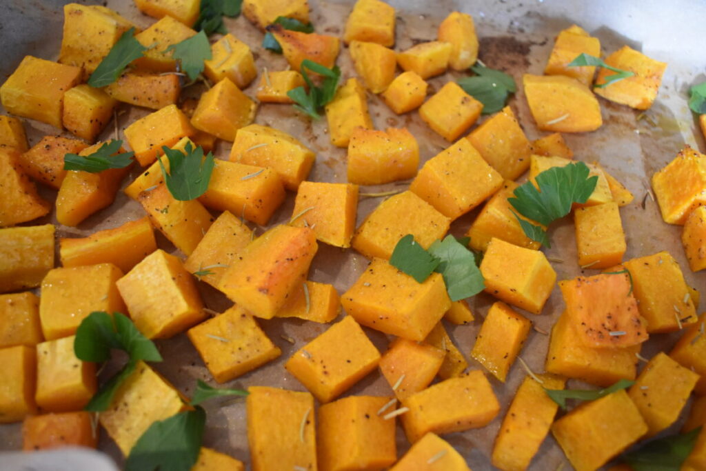 roasted butternut squash with fresh parsley