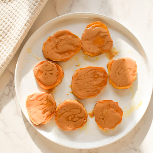 sweet potato toast topped with peanut butter and honey