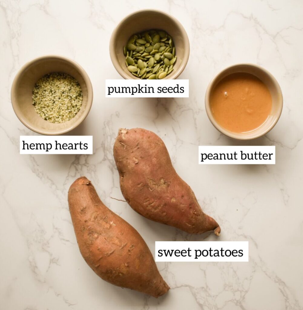 ingredients in peanut butter toast made with sweet potato