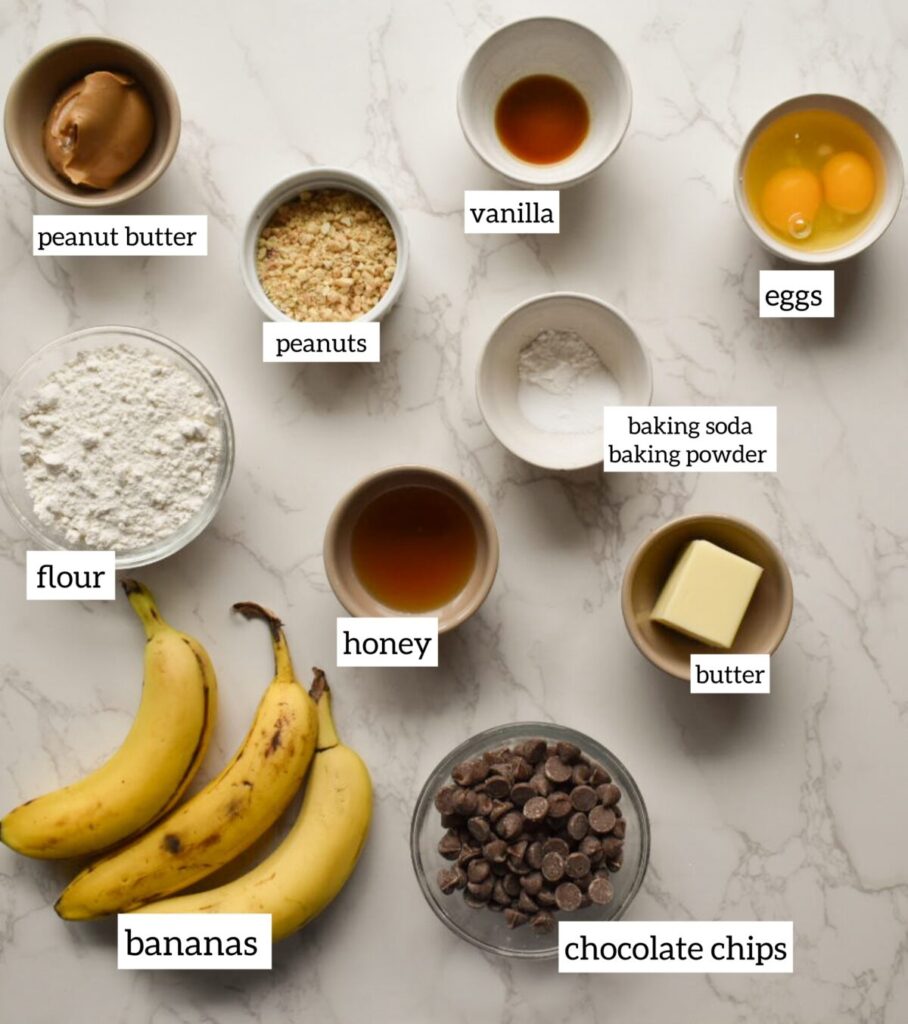 ingredients in peanut butter banana bread