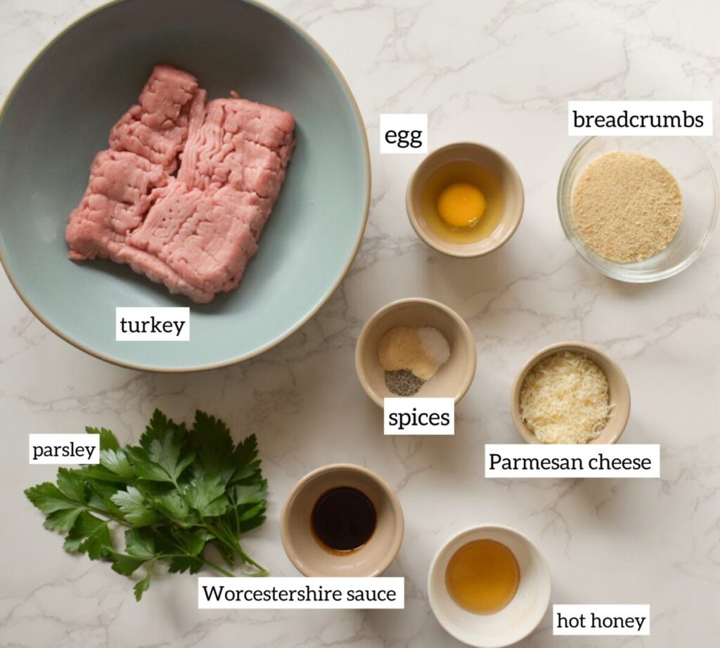 ingredients in hot honey turkey meatballs
