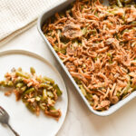 creamy green bean casserole with crispy onions
