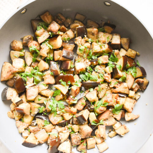 Stovetop eggplant with garlic and fresh parsley