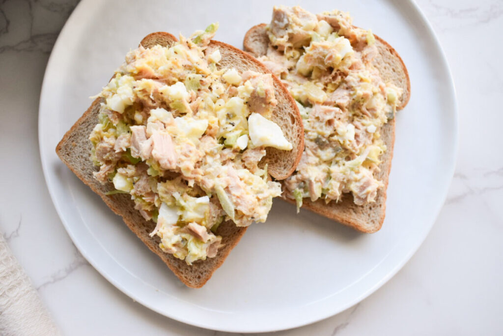 Tuna egg salad served on toast