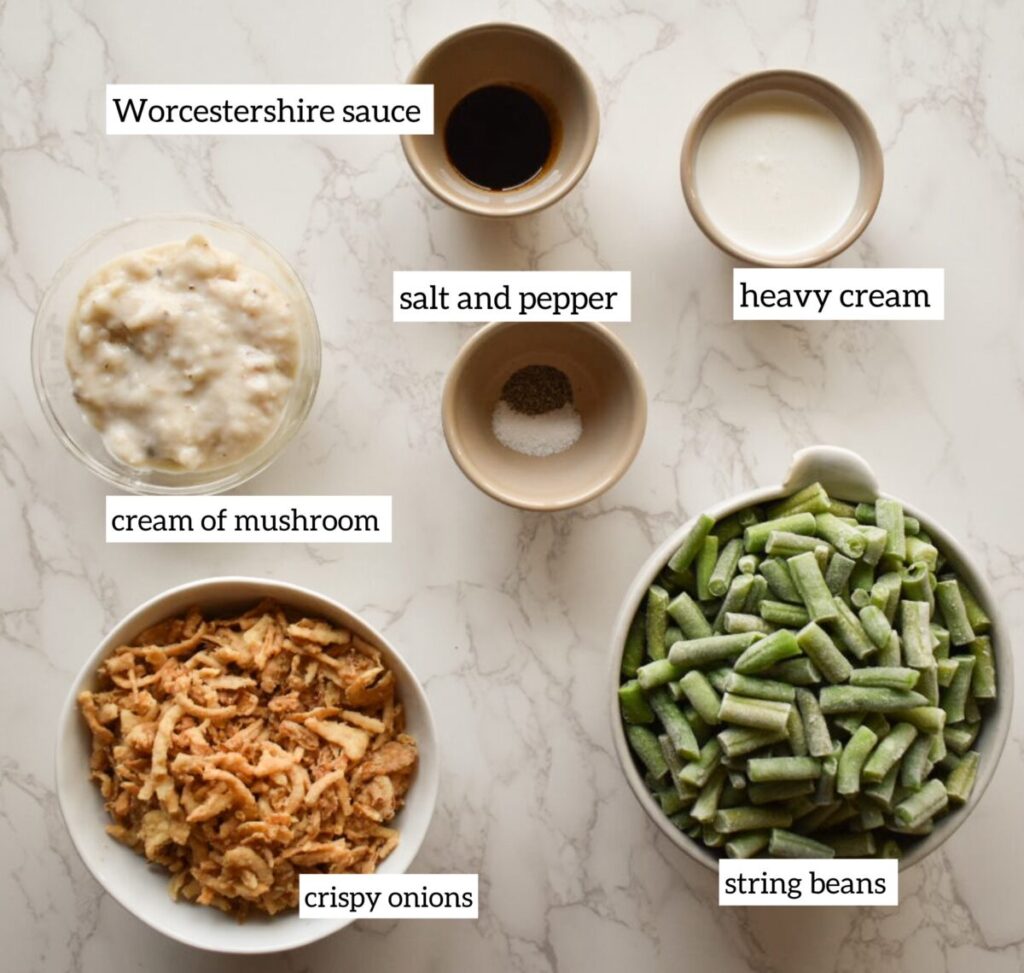 ingredients in creamy baked green bean casserole