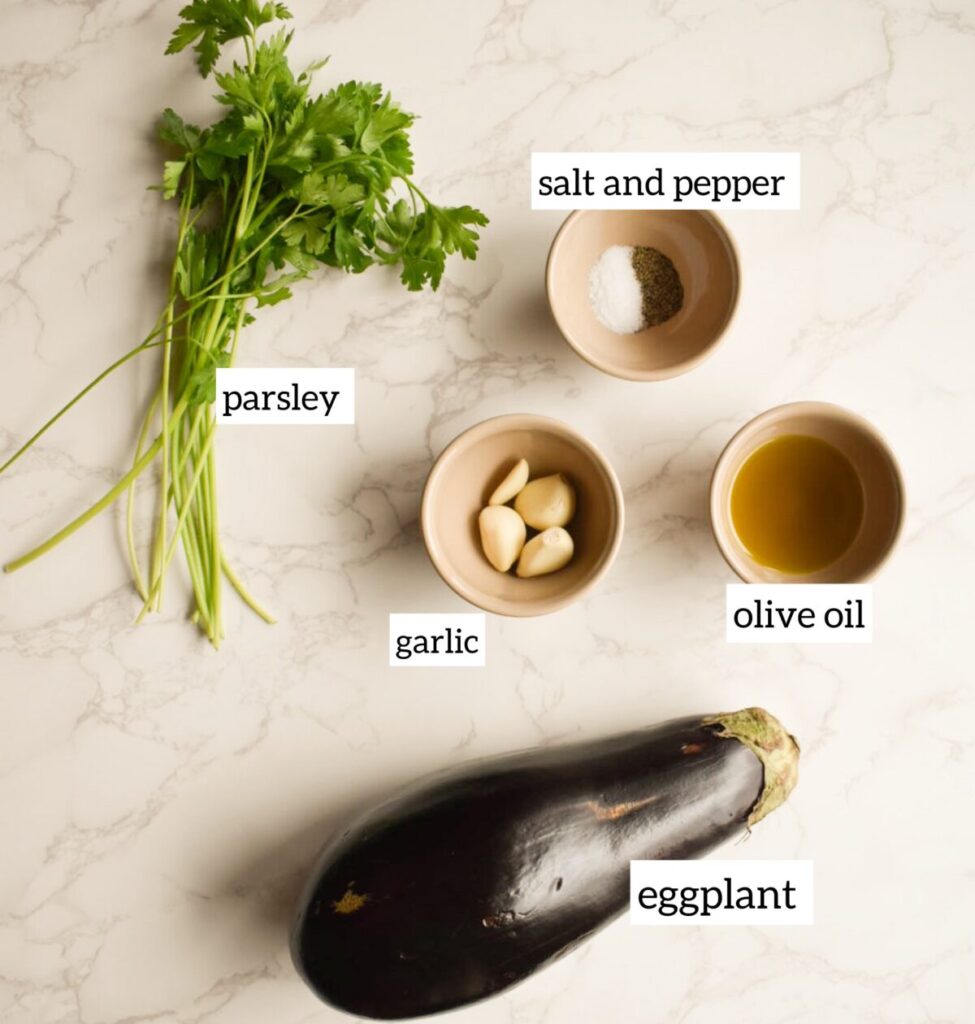 ingredients in Stovetop eggplant with garlic and fresh parsley