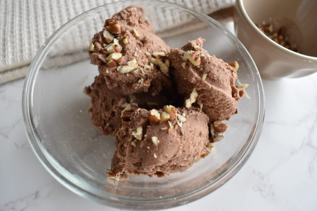 Homemade chocolate maple ice cream scoop