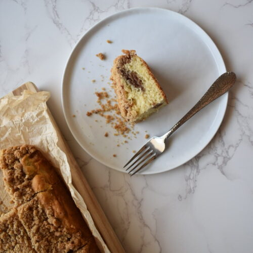 Moist cinnamon swirl coffee cake with crumb topping