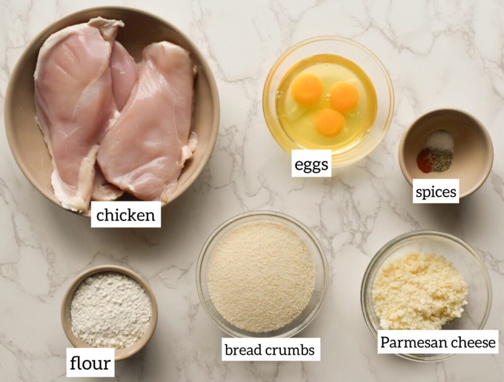 ingredients in easy chicken nugget recipe with parmesan