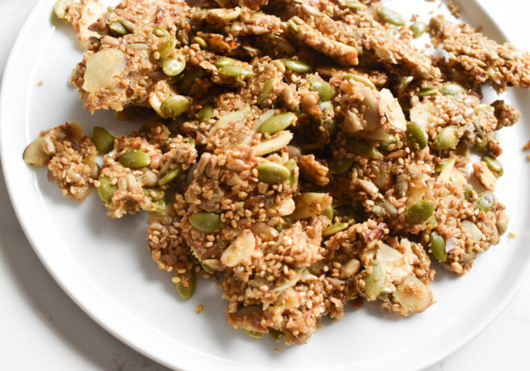Close-up of crispy sunflower seed and almond crackers