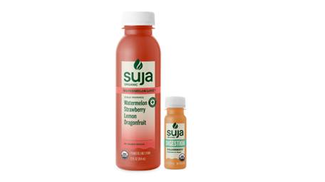 Suja Watermelon Love probiotic juice bottle on counter