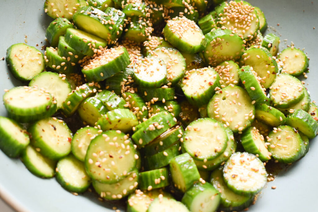 Easy Asian-inspired cucumber salad made with baby cucumbers
