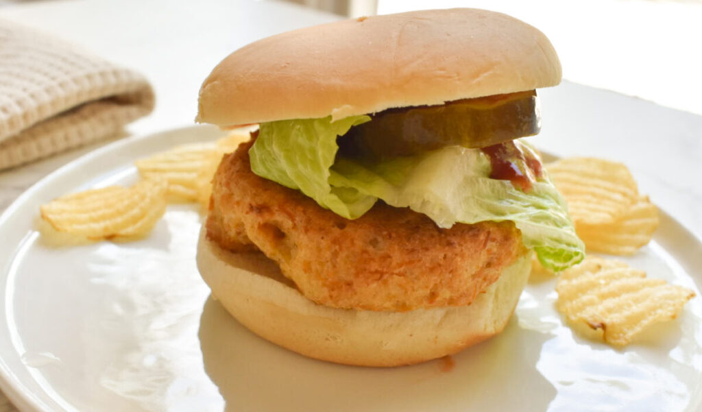 Easy baked chicken patties made with canned chicken on a serving platter