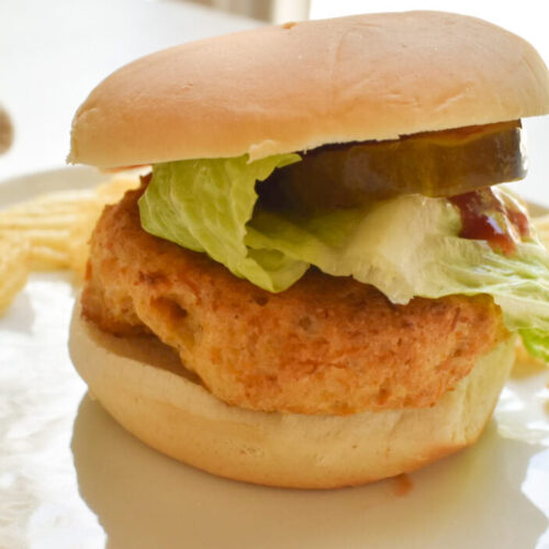 Easy baked chicken patties made with canned chicken on a serving platter