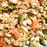 Sheet pan chicken with ramen noodles and roasted vegetables