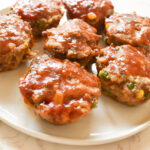 BBQ turkey and beef mini meatloaves baked in a muffin tin