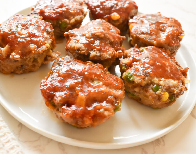 BBQ turkey and beef mini meatloaves baked in a muffin tin