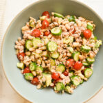 Mediterranean tuna and white bean salad in a serving bowl