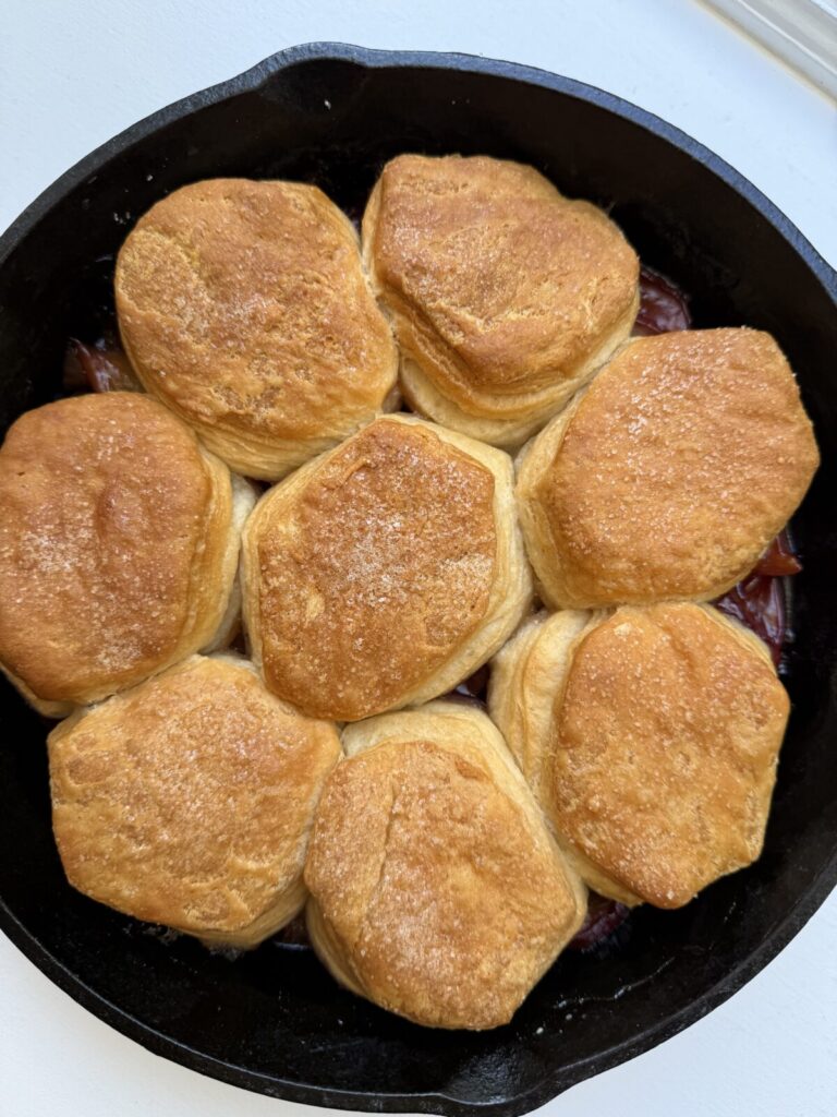 Maple peach cobbler fresh out of the oven