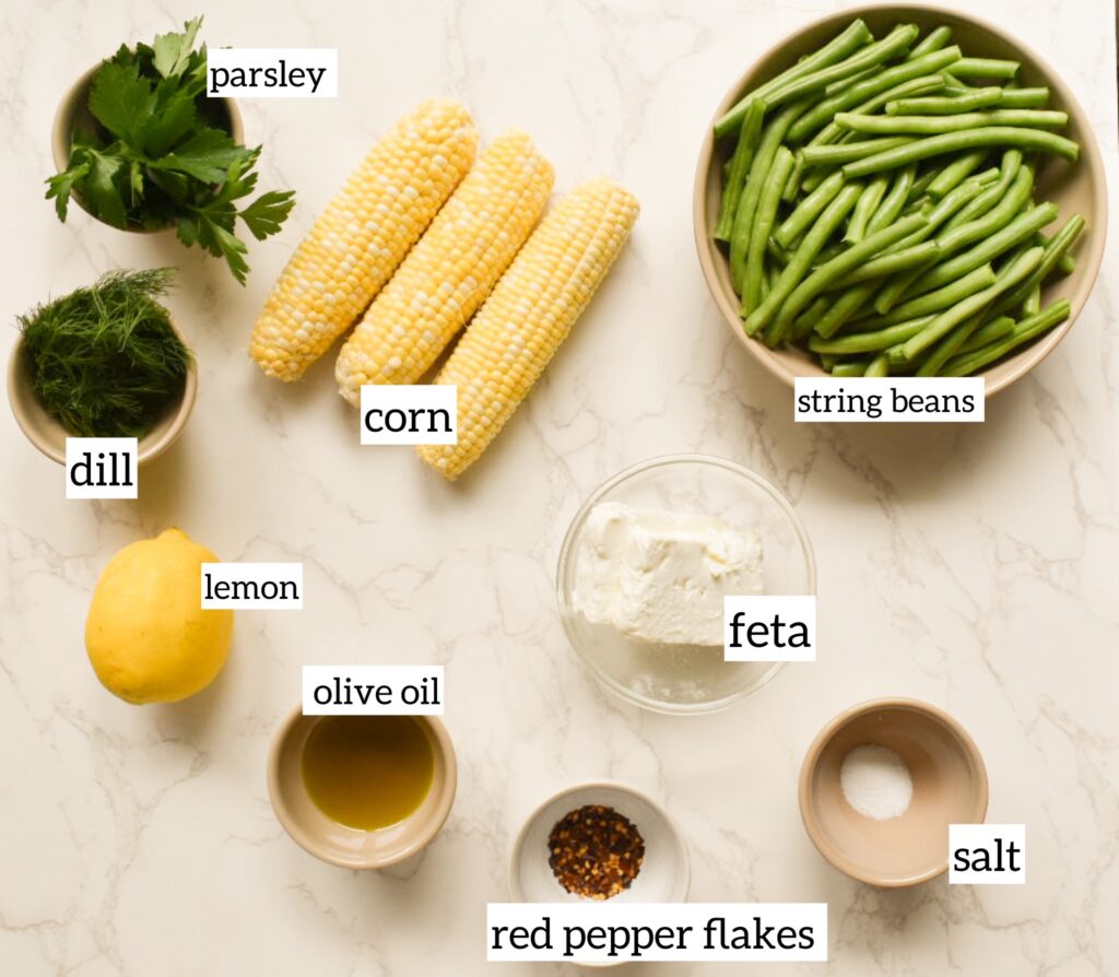 Ingredients in Easy green bean and corn side dish for barbecues and picnics