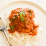 Creamy coconut chicken tikka masala with tender chicken in a tomato coconut curry sauce.
